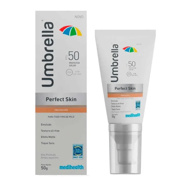 Protetor Solar Facial Umbrella Perfect Skin FPS 50 cor Escuro 50g